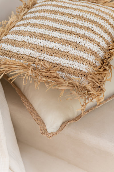 CUSHION BORDER WOVEN SQUARE POLYESTER BEIGE